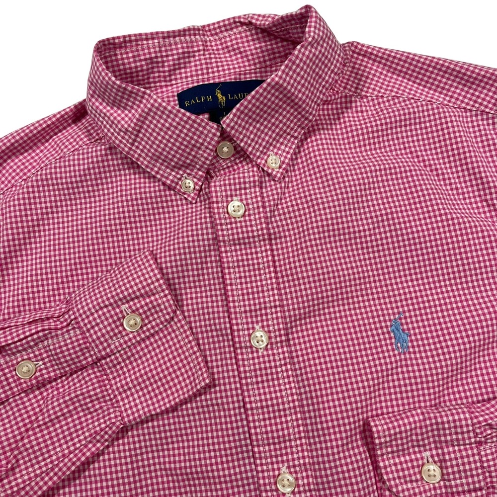 Ralph Lauren Button Down Shirt Women L Pink Gingham Check Long Sleeve Pony Logo